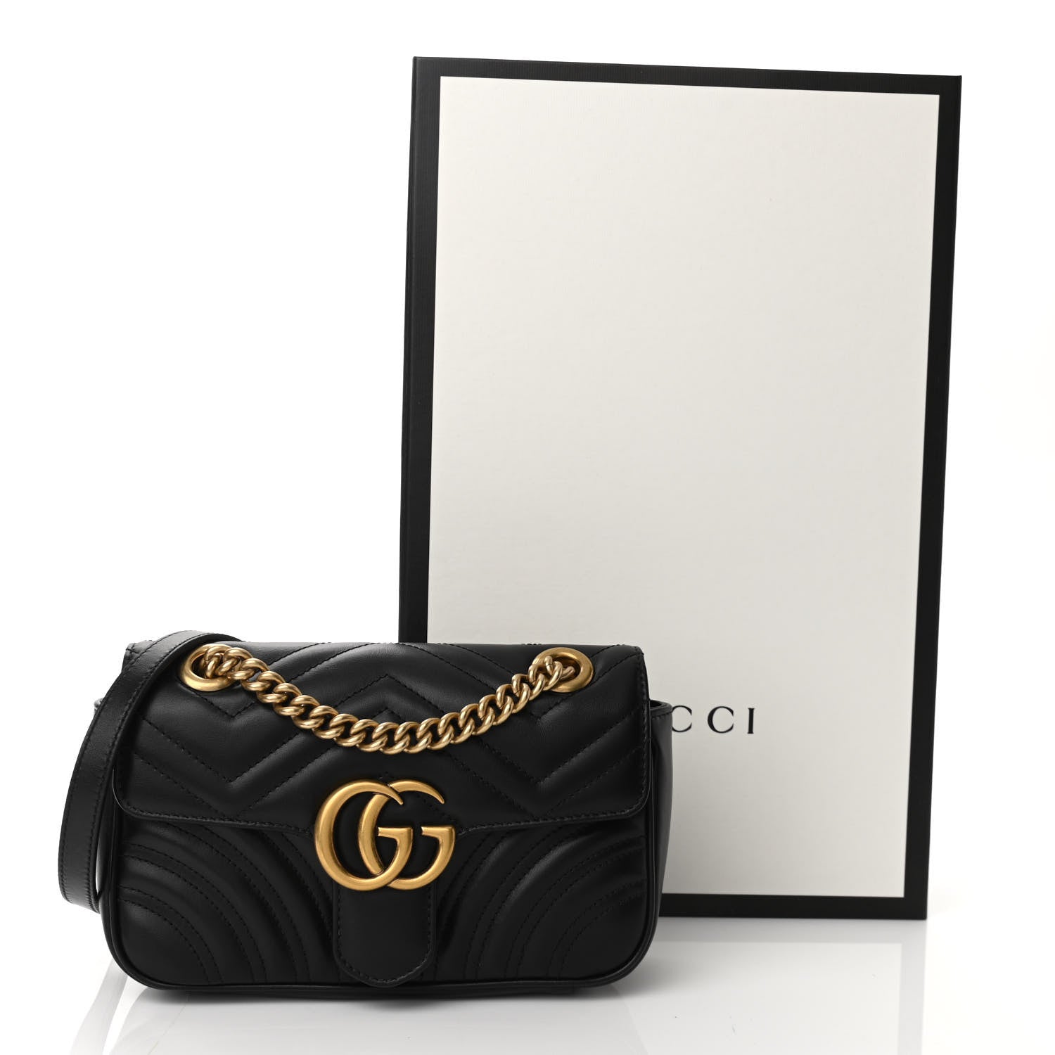 Gucci Calfskin Matelasse Mini GG Marmont Shoulder Bag Black 11 of 11