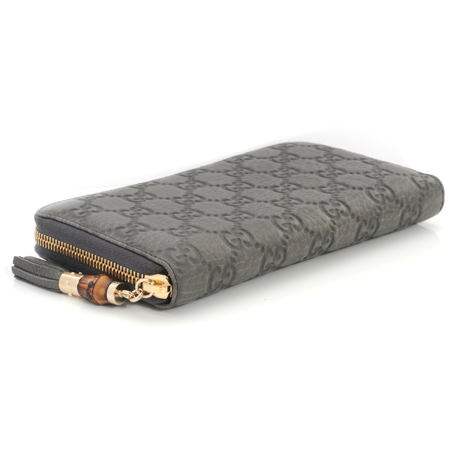 Guccissima Bamboo Tassel Zip Around Wallet Grey