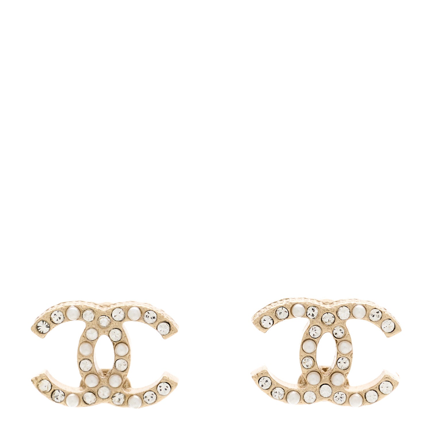 Chanel Pearl Crystal CC Earrings Gold 1 of 5