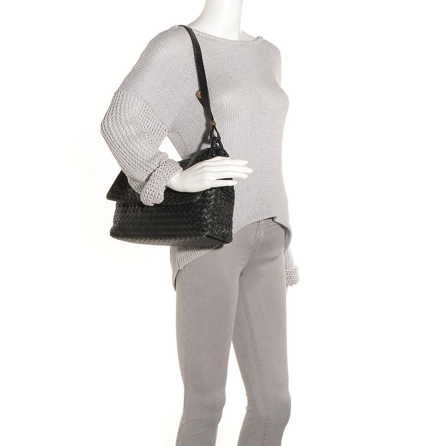 Nappa Intrecciato Flap Shoulder Bag Nero Black