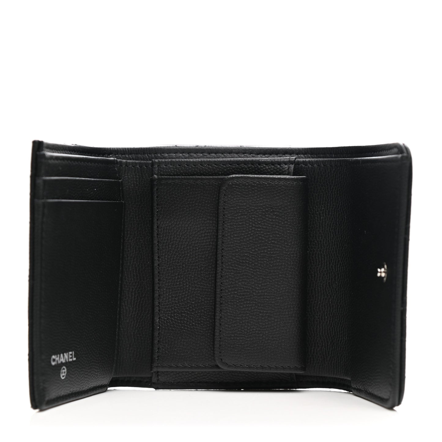 Caviar Camellia Embossed Compact Wallet Black