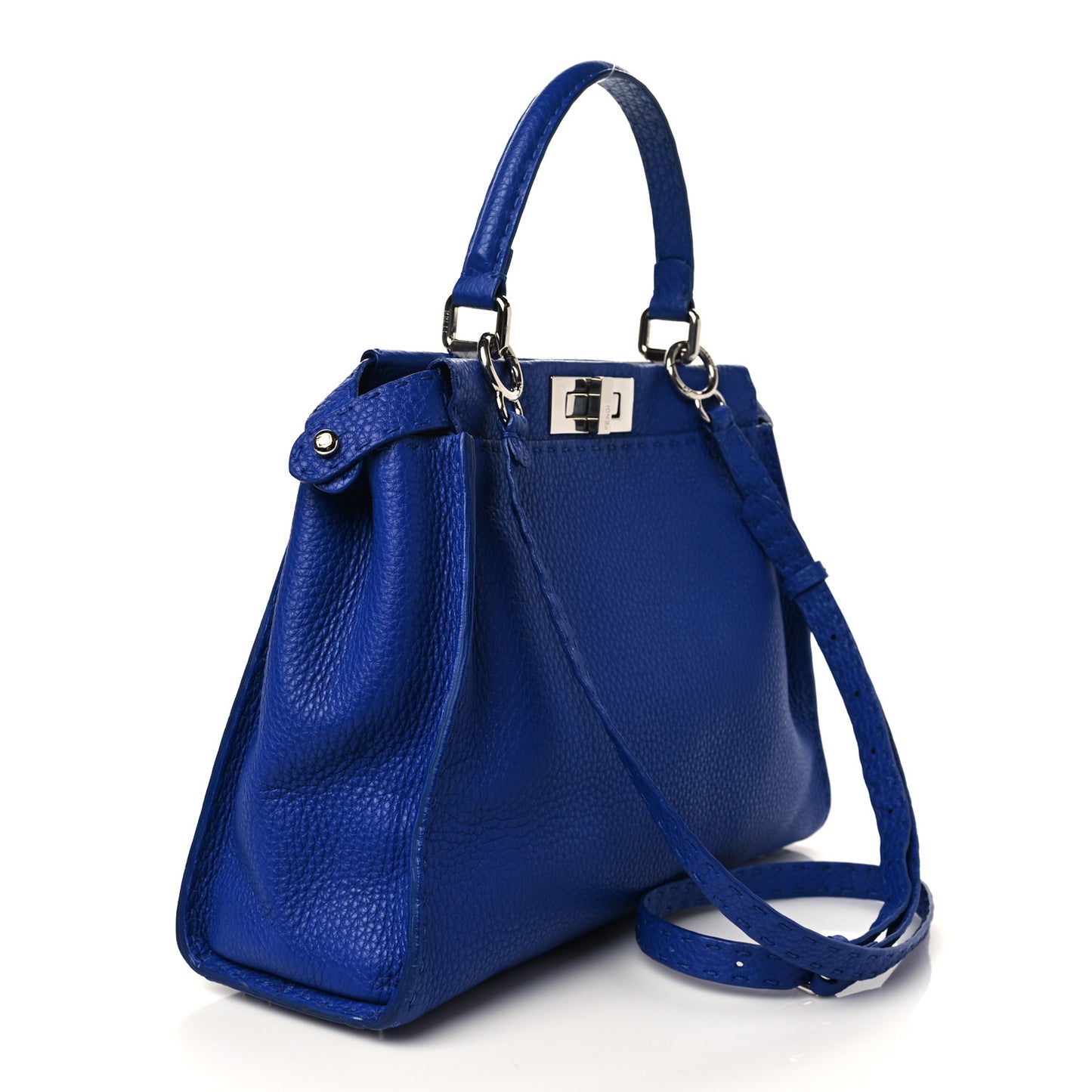 Cuoio Romano Selleria Bi-Color Medium Peekaboo Iconic Satchel Blue Neon Latte