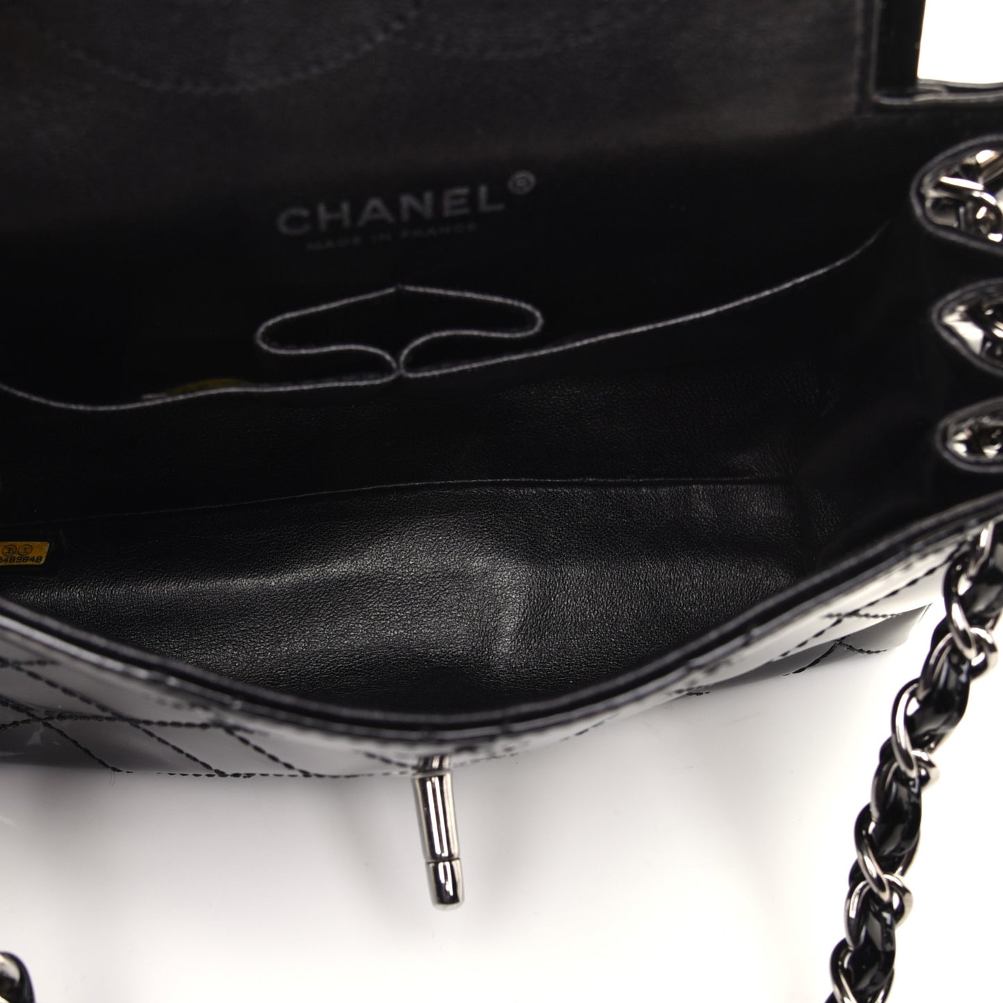 Patent Quilted Accordion Double Flap Black