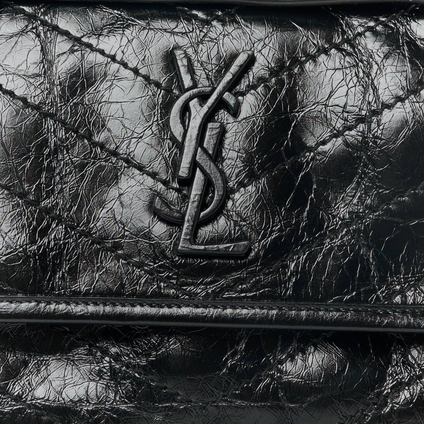 Crinkled Calfskin Matelasse Monogram Baby Niki Chain Satchel Black