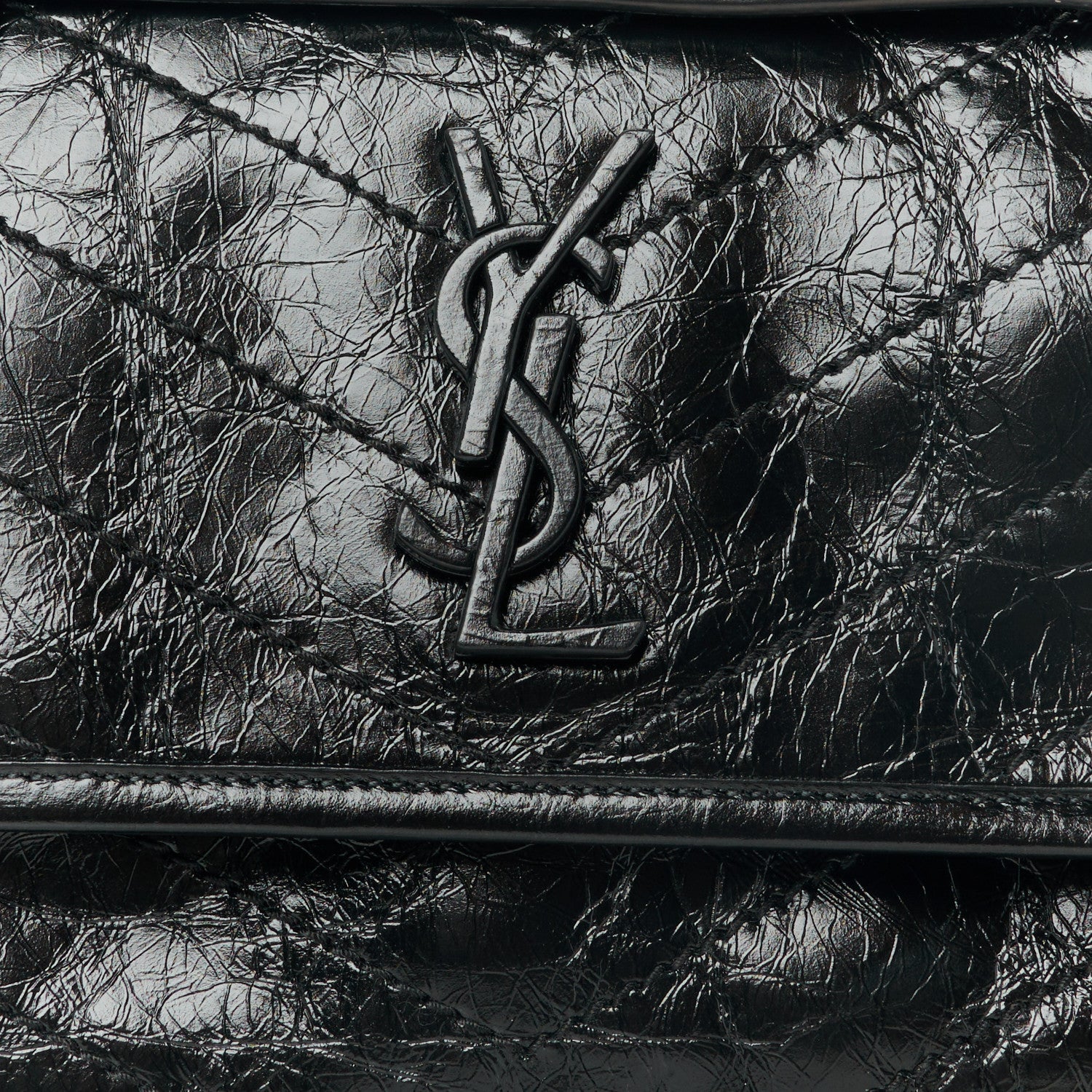 Saint Laurent Crinkled Calfskin Matelasse Monogram Baby Niki Chain Satchel Black 9 of 11