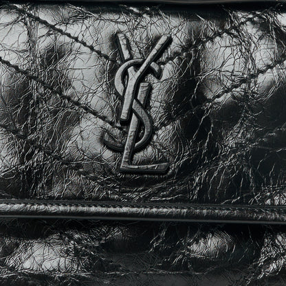 Saint Laurent Crinkled Calfskin Matelasse Monogram Baby Niki Chain Satchel Black 9 of 11