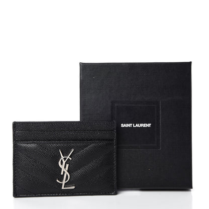 Saint Laurent Grain De Poudre Matelasse Chevron Monogram Credit Card Case Black 8 of 8