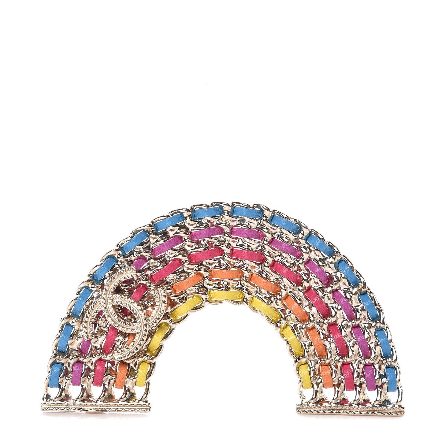 Lambskin Chain Rainbow CC Brooch Gold Multicolor