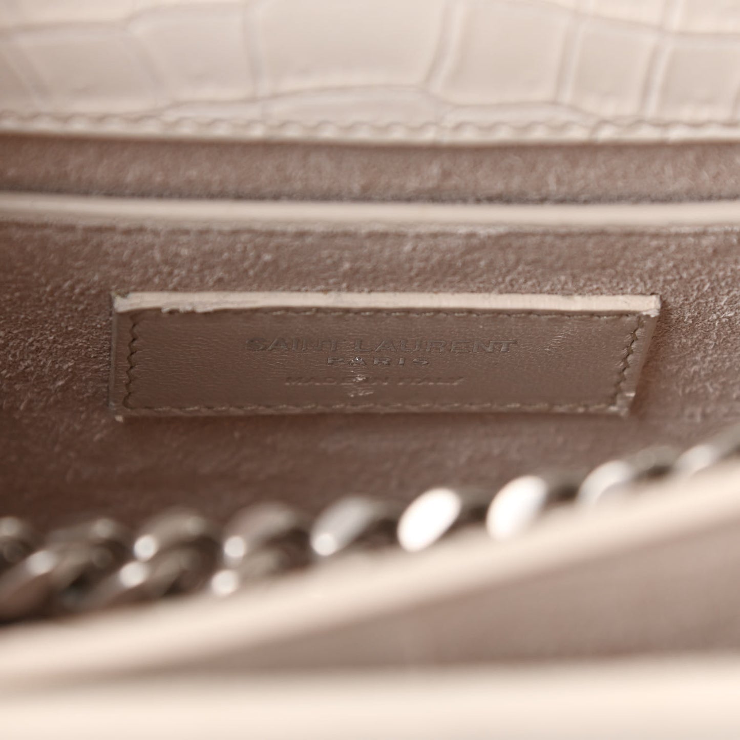 Calfskin Crocodile Embossed Medium Monogram Sunset Icy White