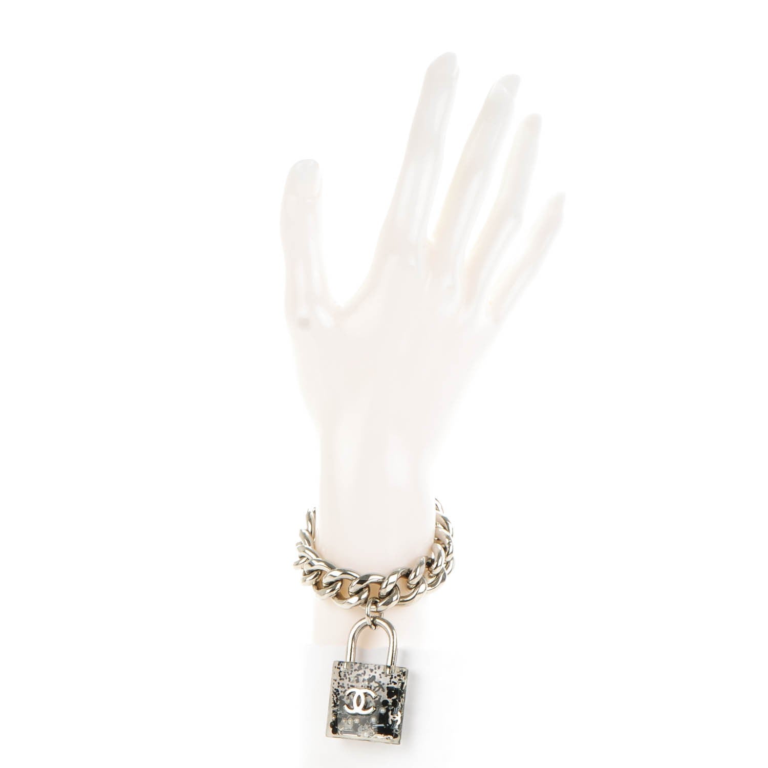 Chanel Plexiglass Pearl CC Padlock Bracelet Silver 2 of 8