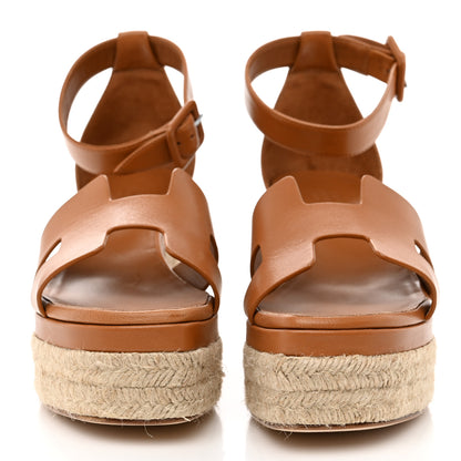 Hermes Goatskin Elda Espadrille Wedge Sandals 39 Natural 2 of 9