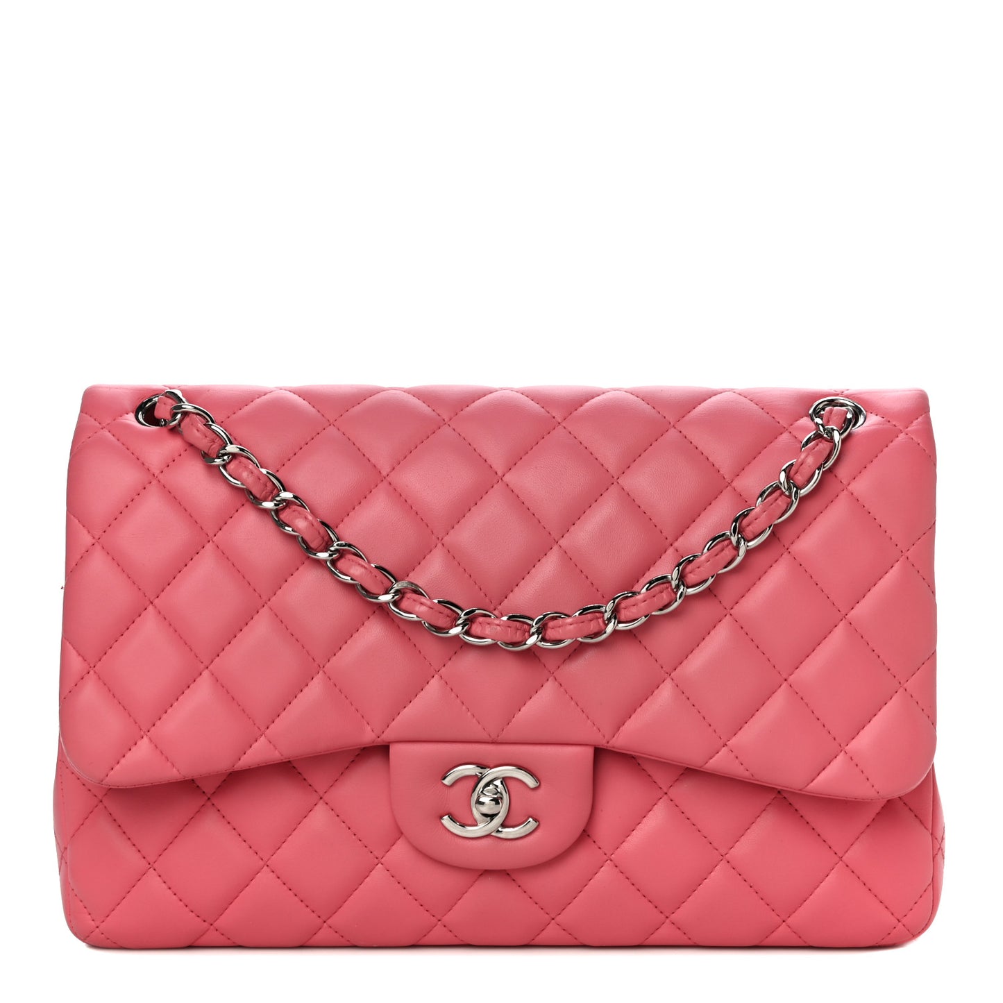 Lambskin Quilted Jumbo Double Flap Pink
