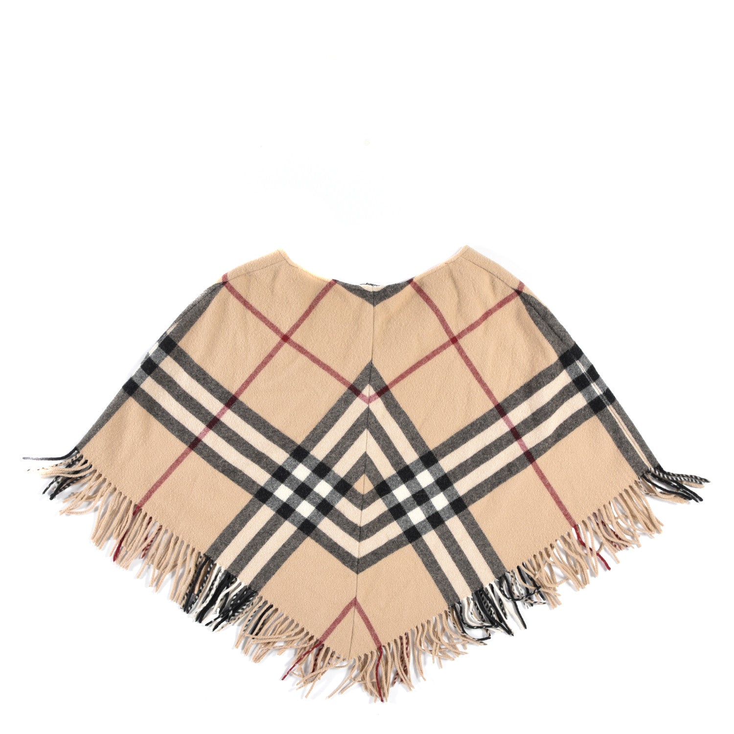 Burberry Merino Wool Cashmere Fringe Giant Check Poncho Beige 2 of 3