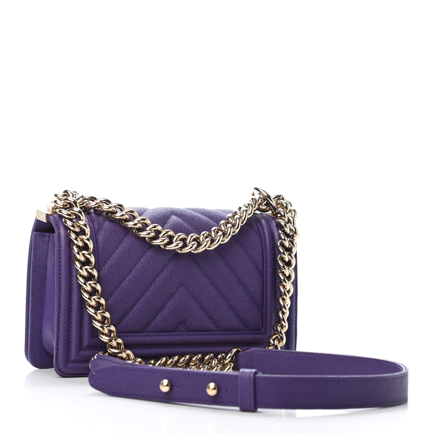 Caviar Chevron Quilted Small Boy Flap Purple