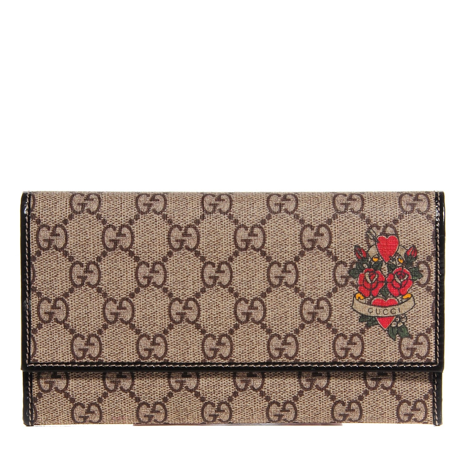 Gucci GG Supreme Monogram Tattoo Heart Continental Wallet Brown 1 of 6