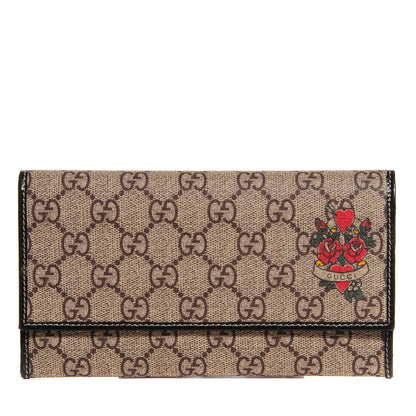 Gucci GG Supreme Monogram Tattoo Heart Continental Wallet Brown 1 of 6