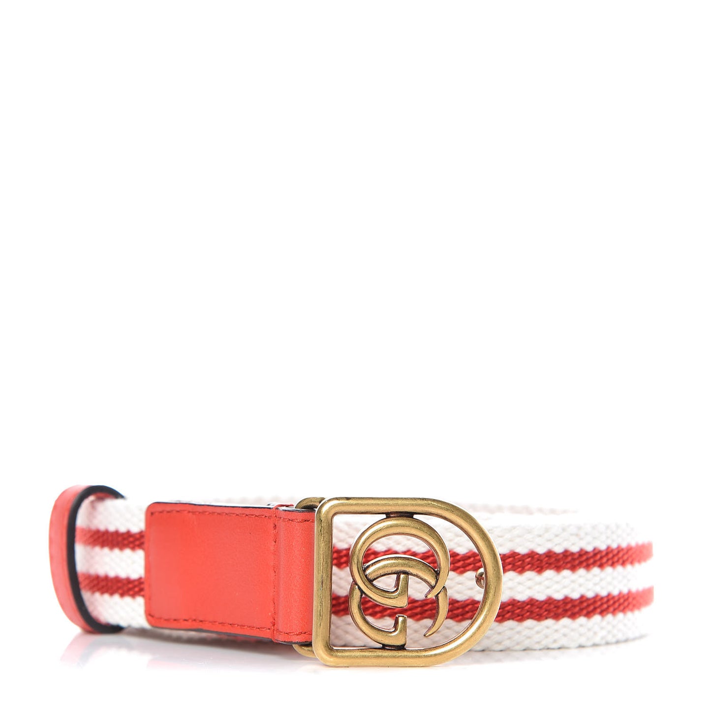Canvas Striped GG Belt 90 36 White Red