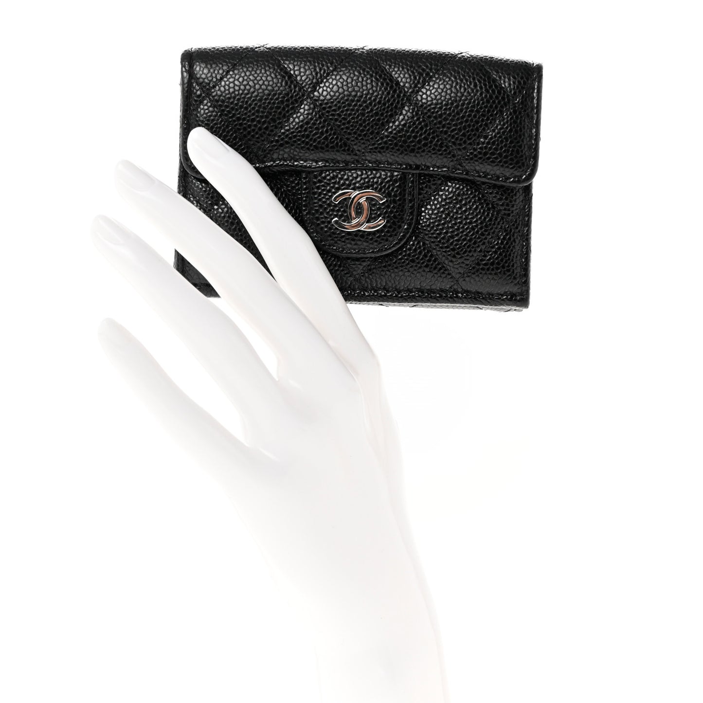 Caviar Quilted Tri-Fold Flap Wallet Black