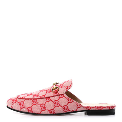 Gucci Canvas GG Monogram Horsebit Womens Princetown Slippers 40 Gardenia Hibiscus Red 1 of 8