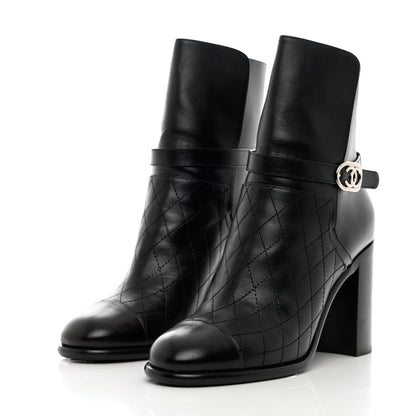 Chanel Calfskin Quilted Cap Toe Boots 40 Black Brown 3 of 11