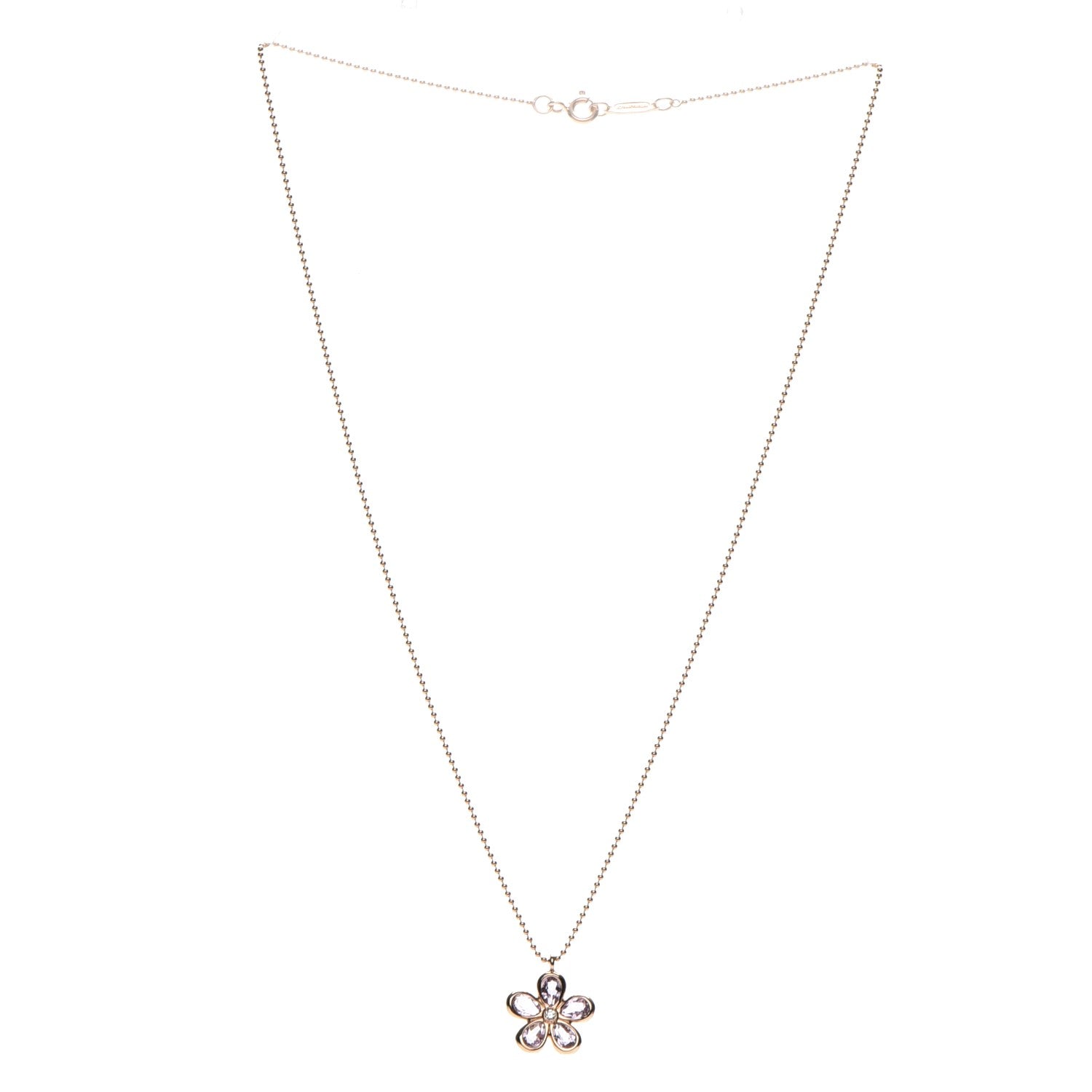 Tiffany 18K Rose Gold Amethyst Diamond Sparklers Flower Pendant Necklace 3 of 7