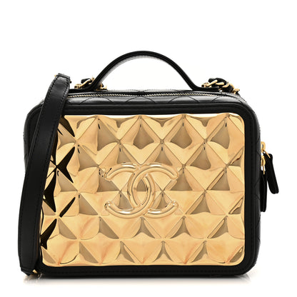 Chanel Lambskin Metal Quilted Golden Plate Vanity Case Black Golden Plate Vanity Case Black Gold 1 of 10