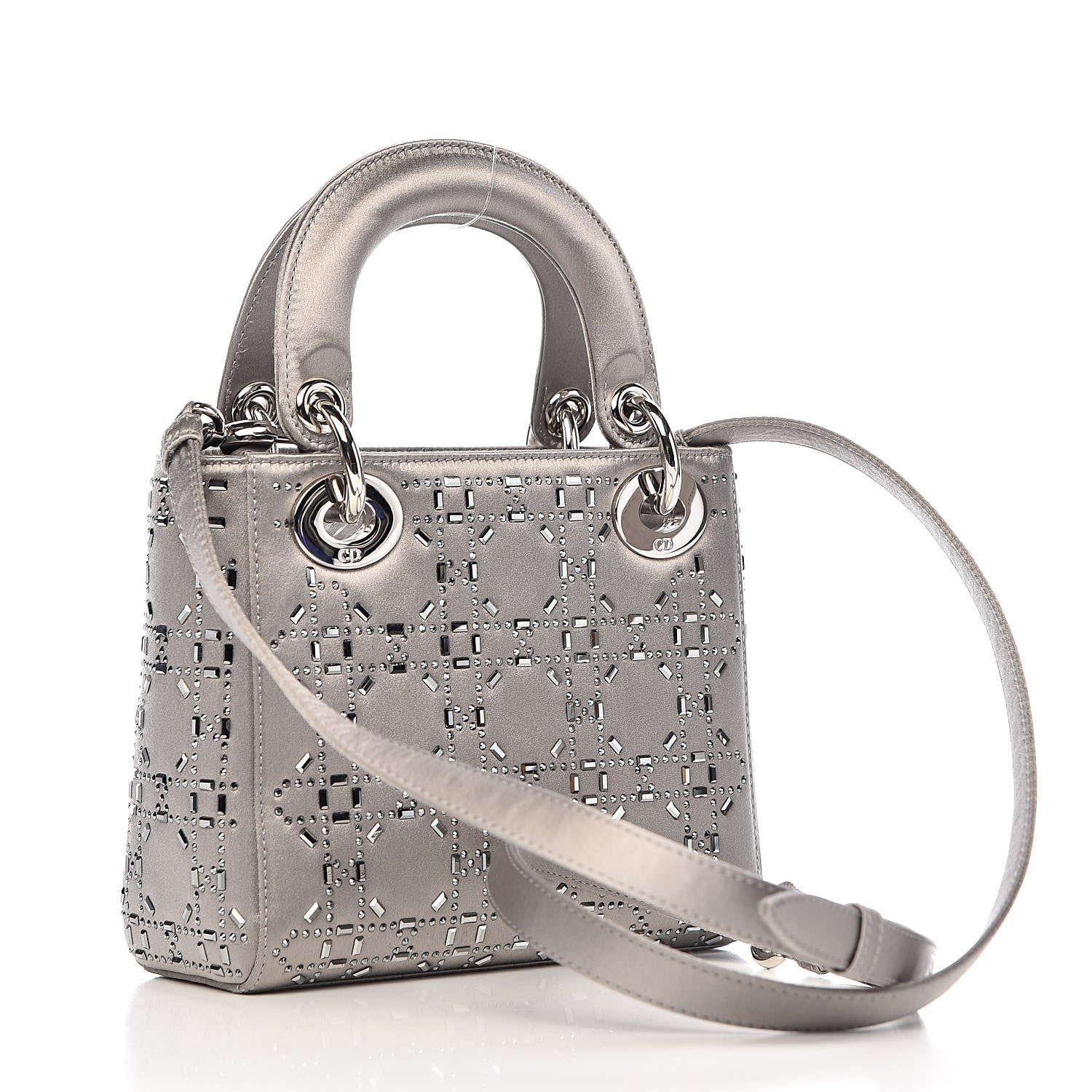 Christian Dior Satin Crystal Cannage Mini Lady Dior Gray 2 of 11