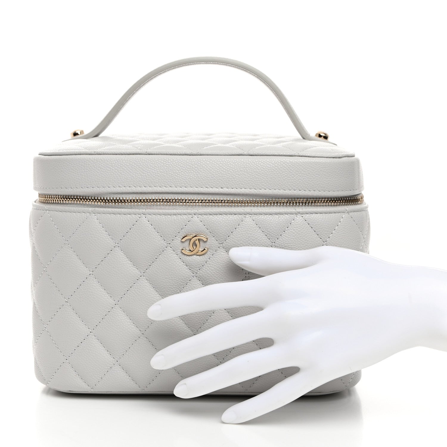 Chanel Caviar Quilted Large Vanity Pouch Light Grey 2 of 9