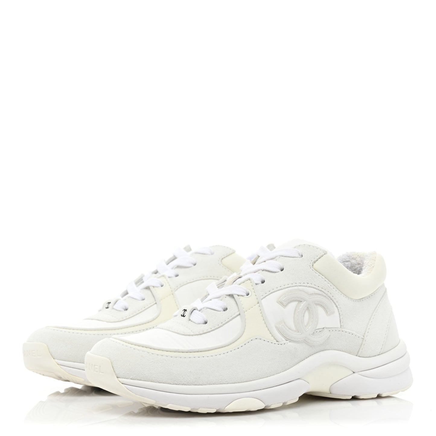 Suede Calfskin Fabric CC Sneakers 38 White