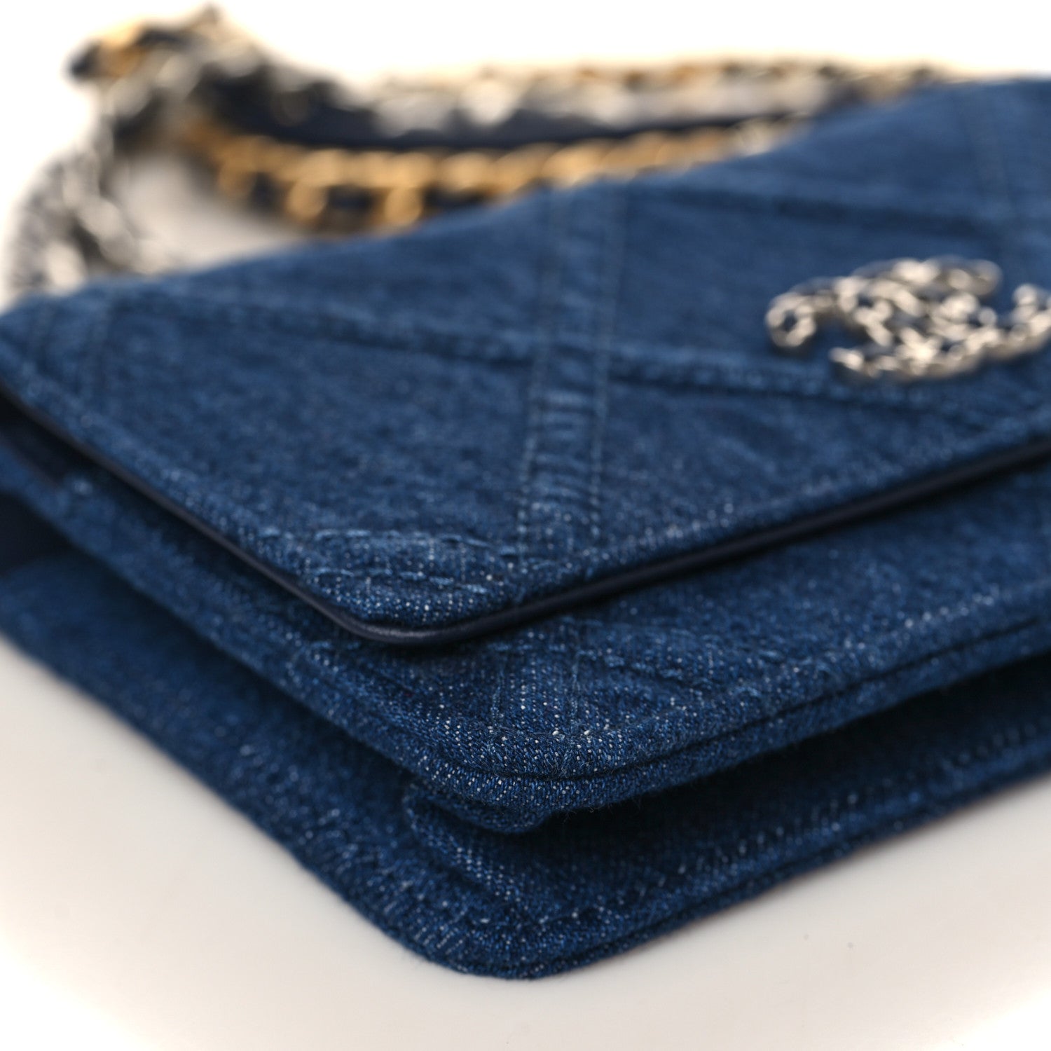 Chanel Denim Quilted Chanel 19 Wallet On Chain WOC Blue 9 of 10