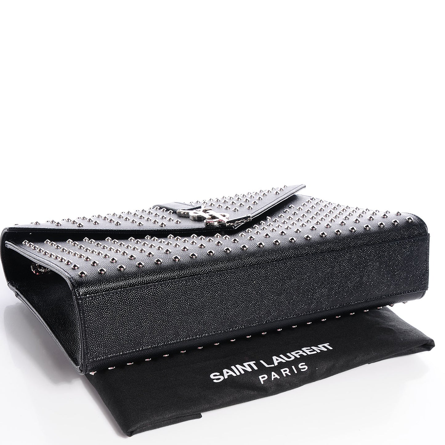Grain de Poudre Matelasse Studded Large Monogram Satchel Black
