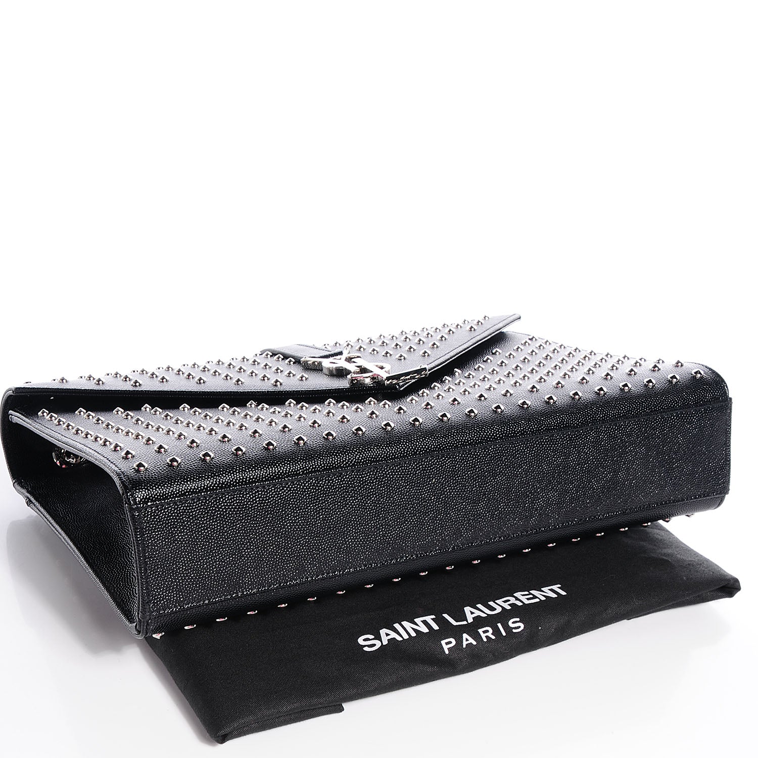 Saint Laurent Grain de Poudre Matelasse Studded Large Monogram Satchel Black 4 of 9