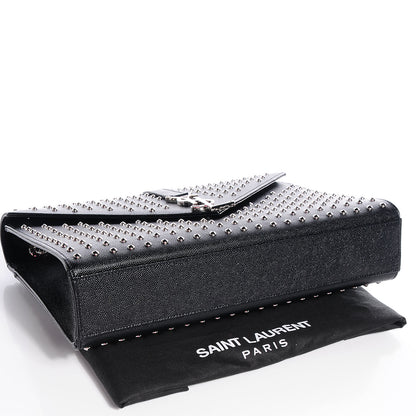 Saint Laurent Grain de Poudre Matelasse Studded Large Monogram Satchel Black 4 of 9