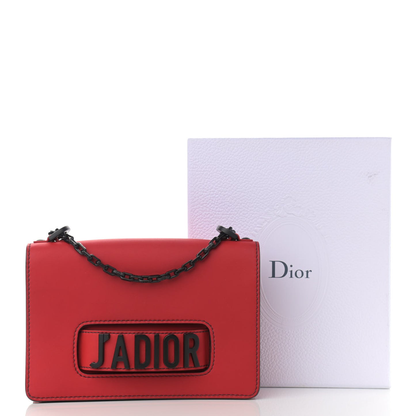 Ultra Matte Calfskin J'Adior Chain Flap Bag Red Black