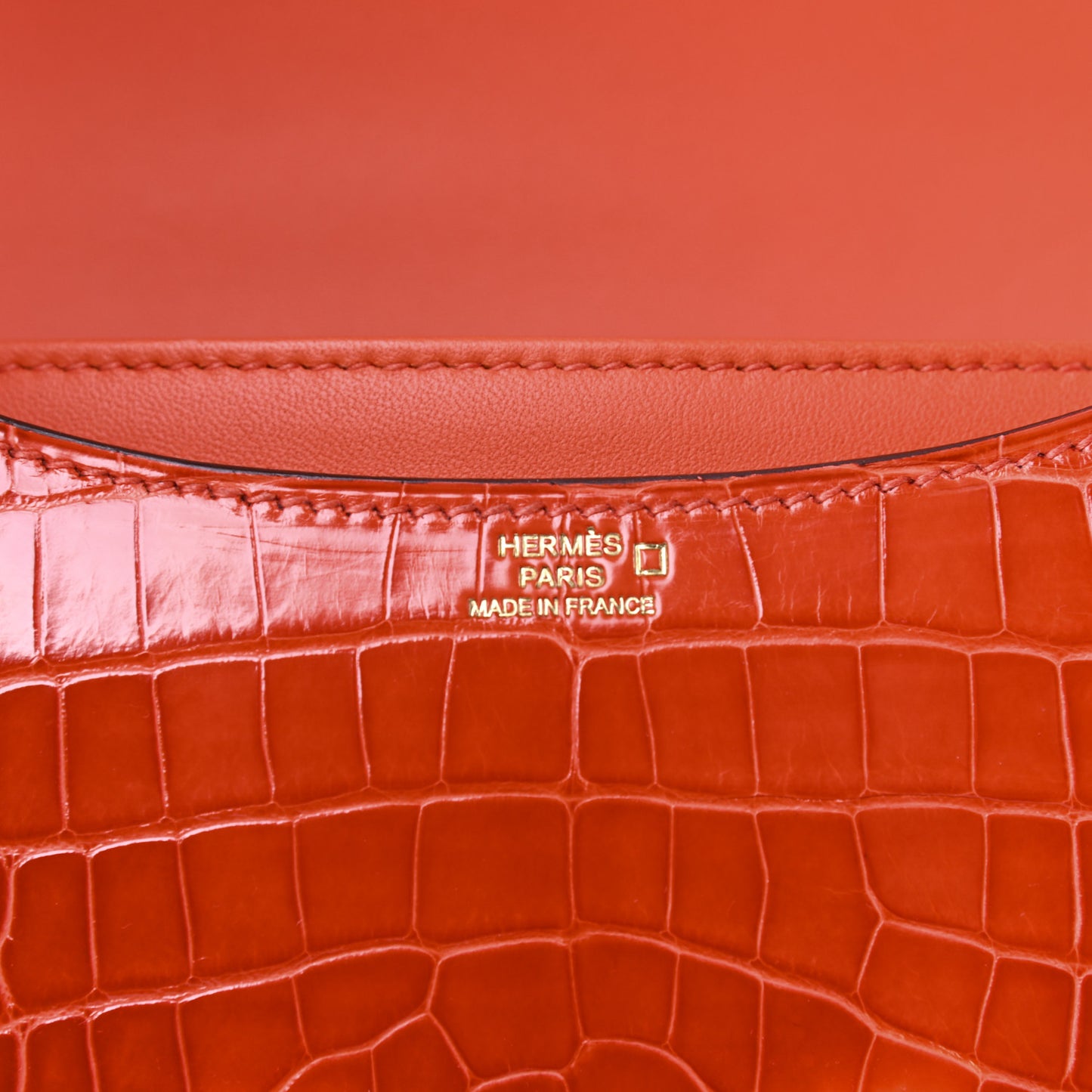Shiny Alligator Constance 18 Orange Poppy