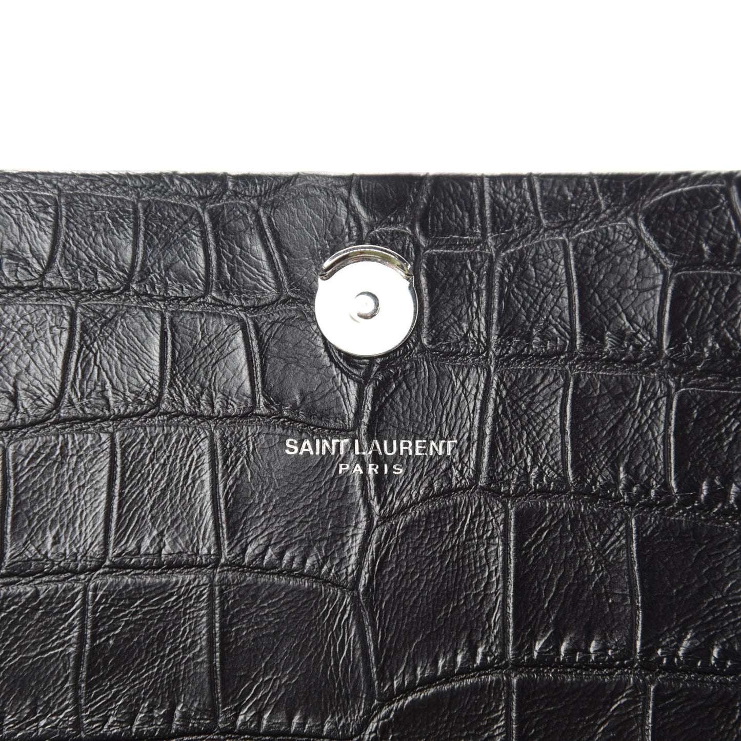 Calfskin Crocodile Embossed Medium Classic Monogram Kate Tassel Satchel Black