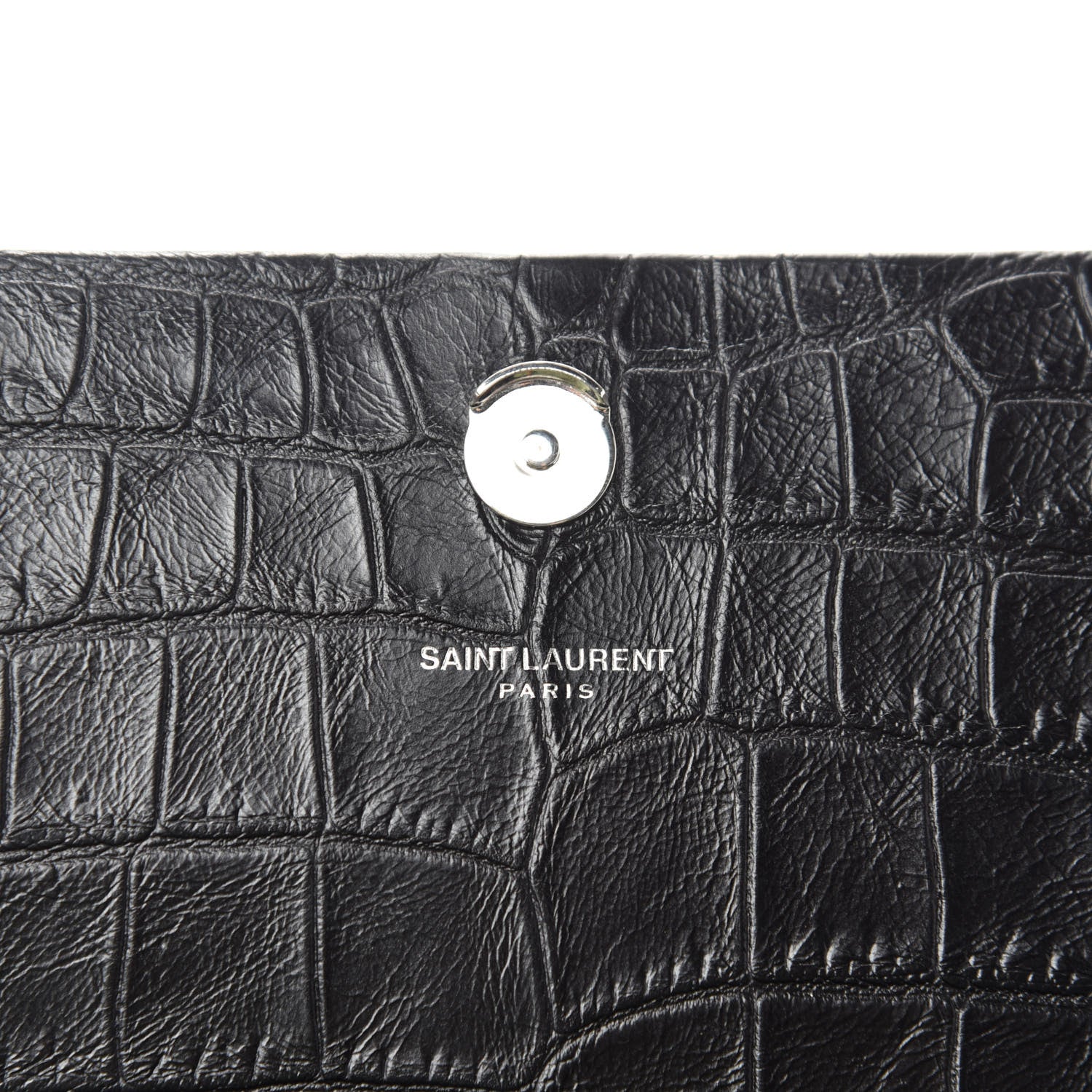 Saint Laurent Calfskin Crocodile Embossed Medium Classic Monogram Kate Tassel Satchel Black 11 of 12