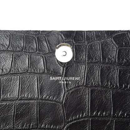 Saint Laurent Calfskin Crocodile Embossed Medium Classic Monogram Kate Tassel Satchel Black 11 of 12