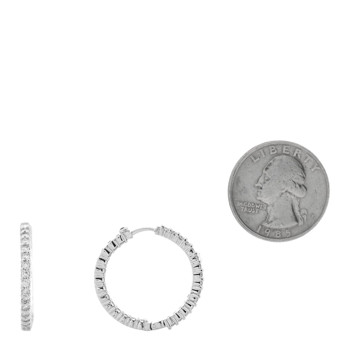 18K White Gold Diamond 1.00ctw Inside Out Hoop Earrings