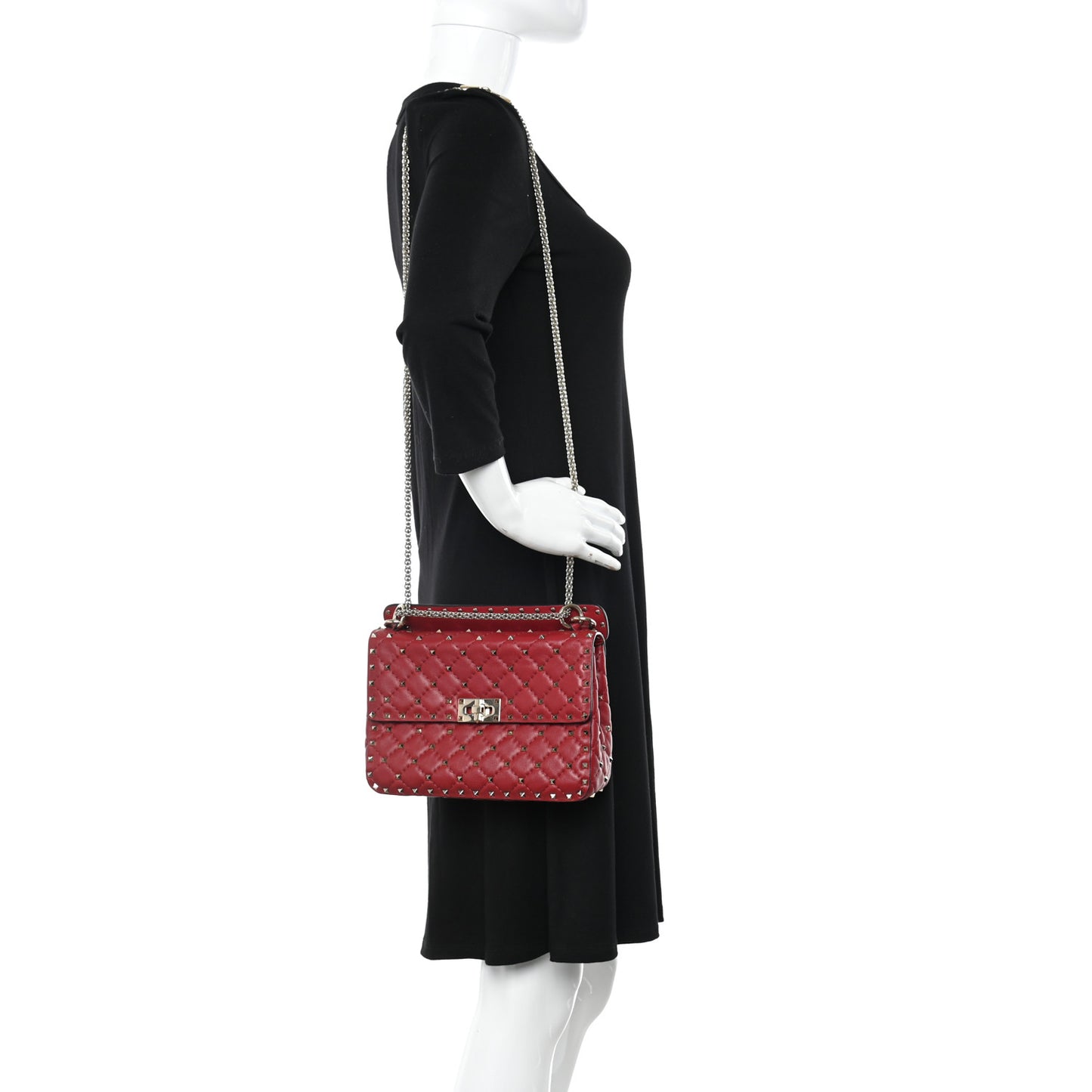 Nappa Medium Rockstud Spike Shoulder Bag Rosso Valentino