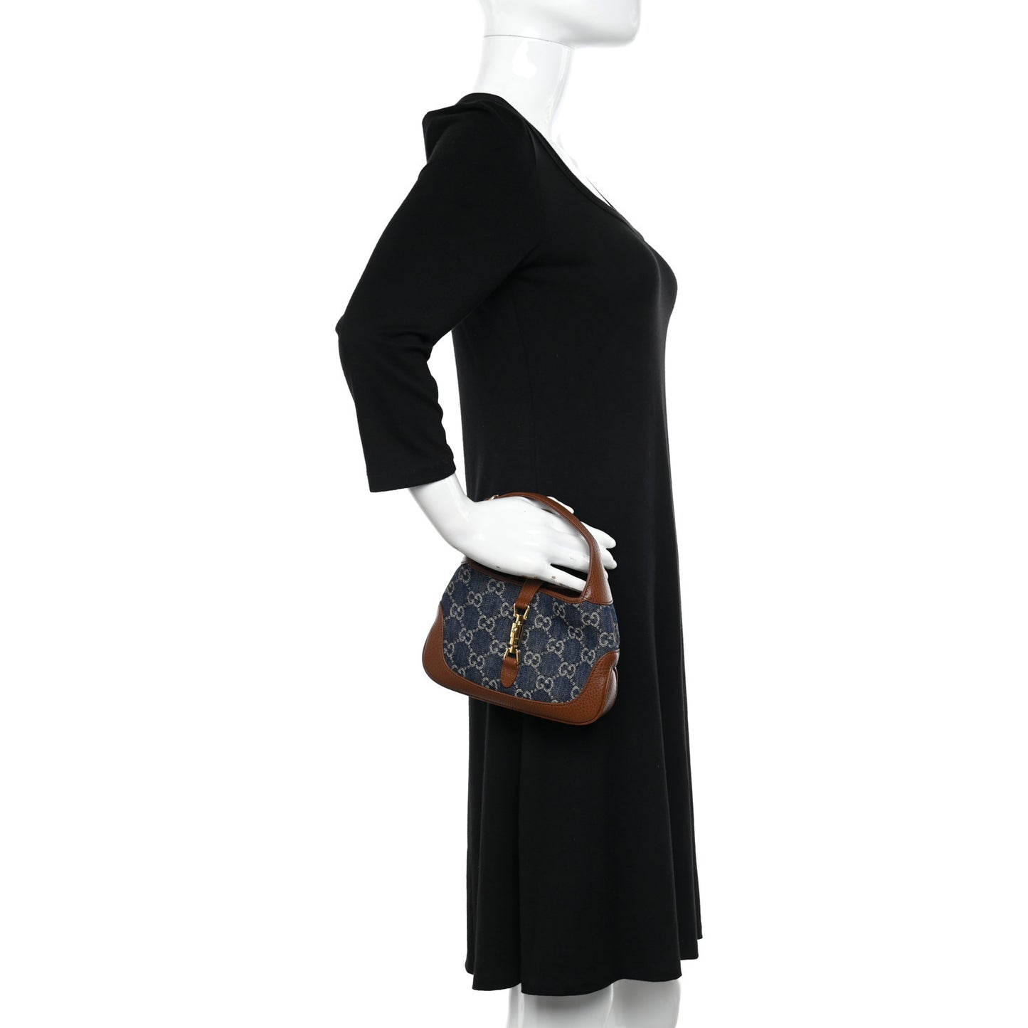 New Denim GG Monogram Calfskin Mini Jackie 1961 Hobo Blue Tea Cuir