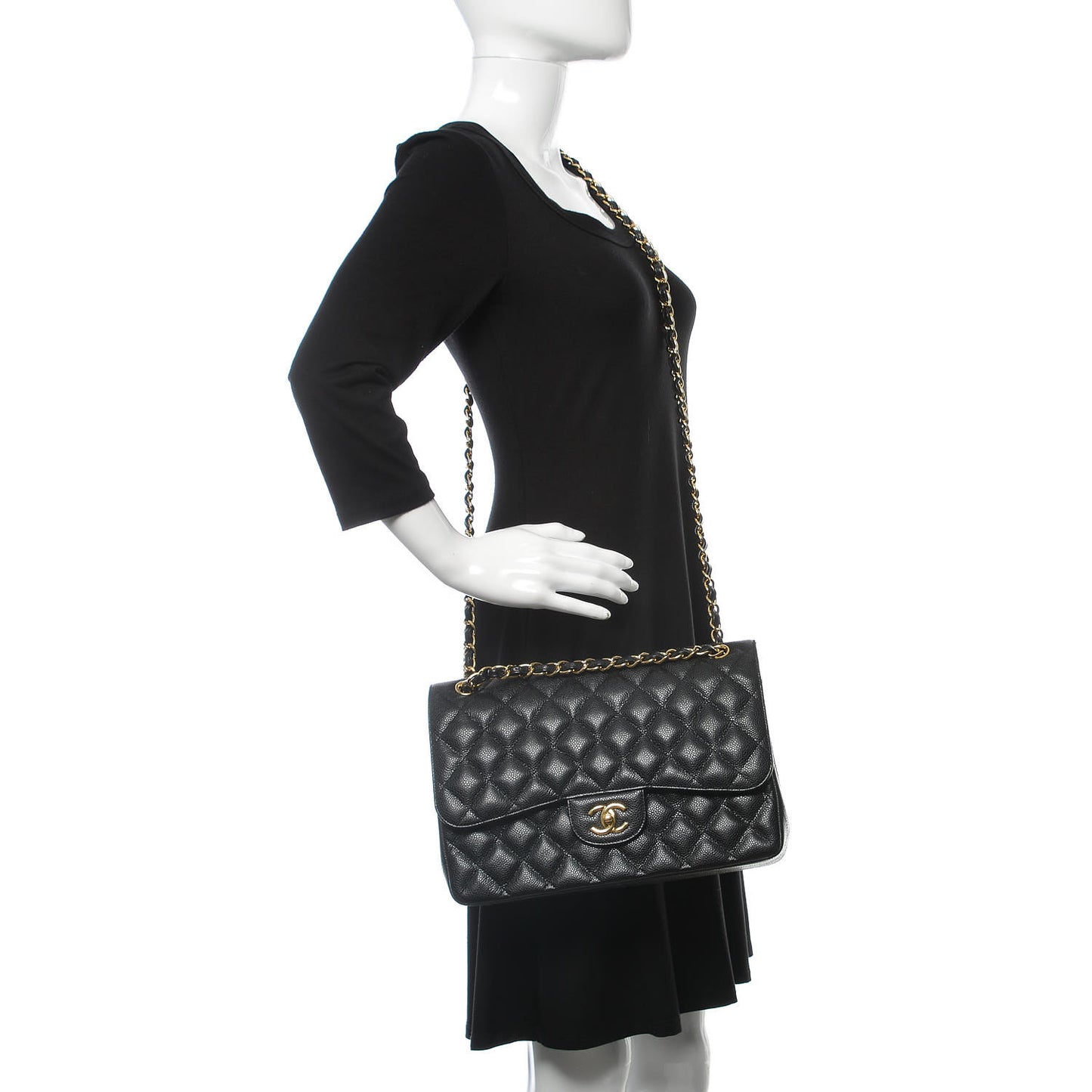 Caviar Quilted Jumbo Double Flap Black