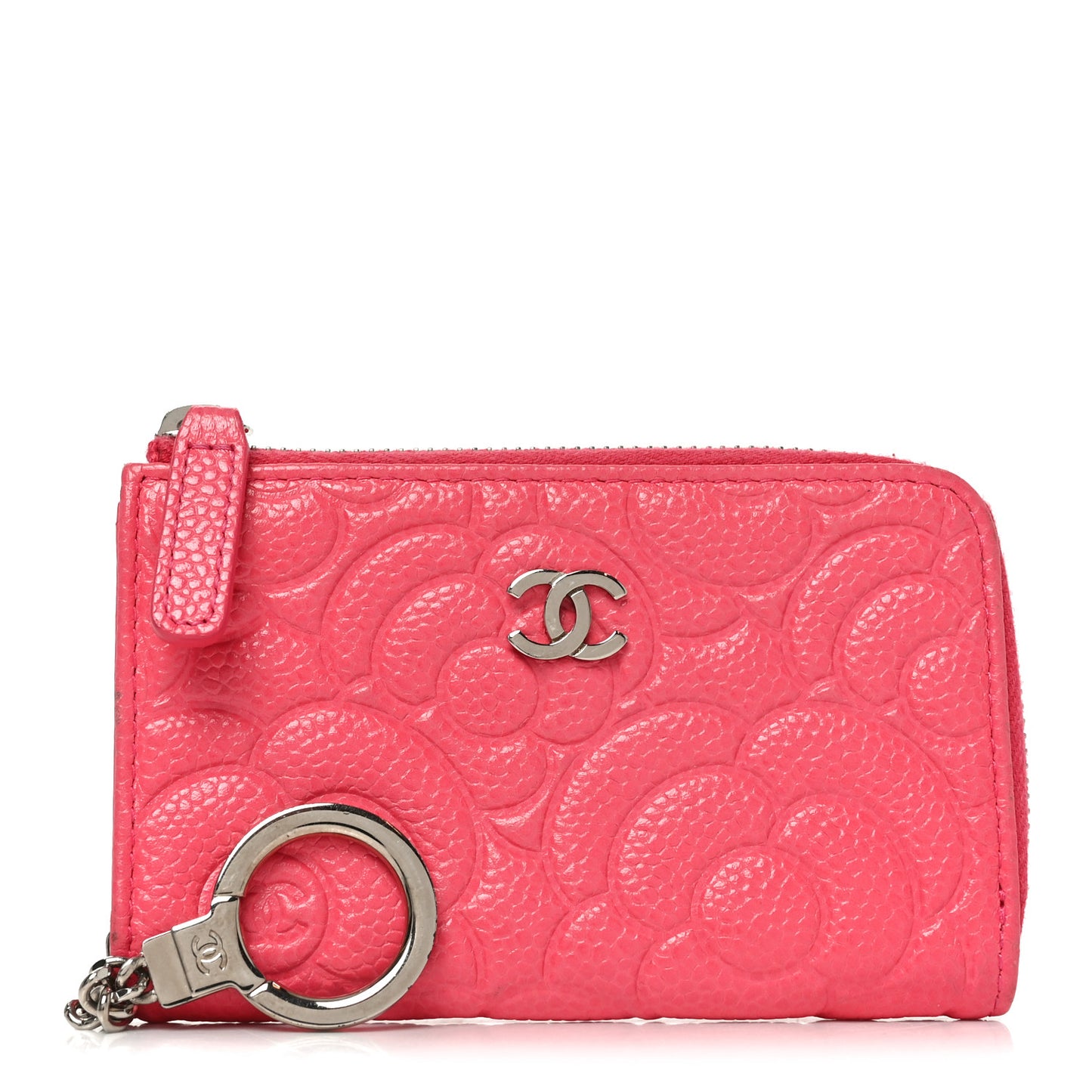 Caviar Camellia Embossed Key Holder Case Pink