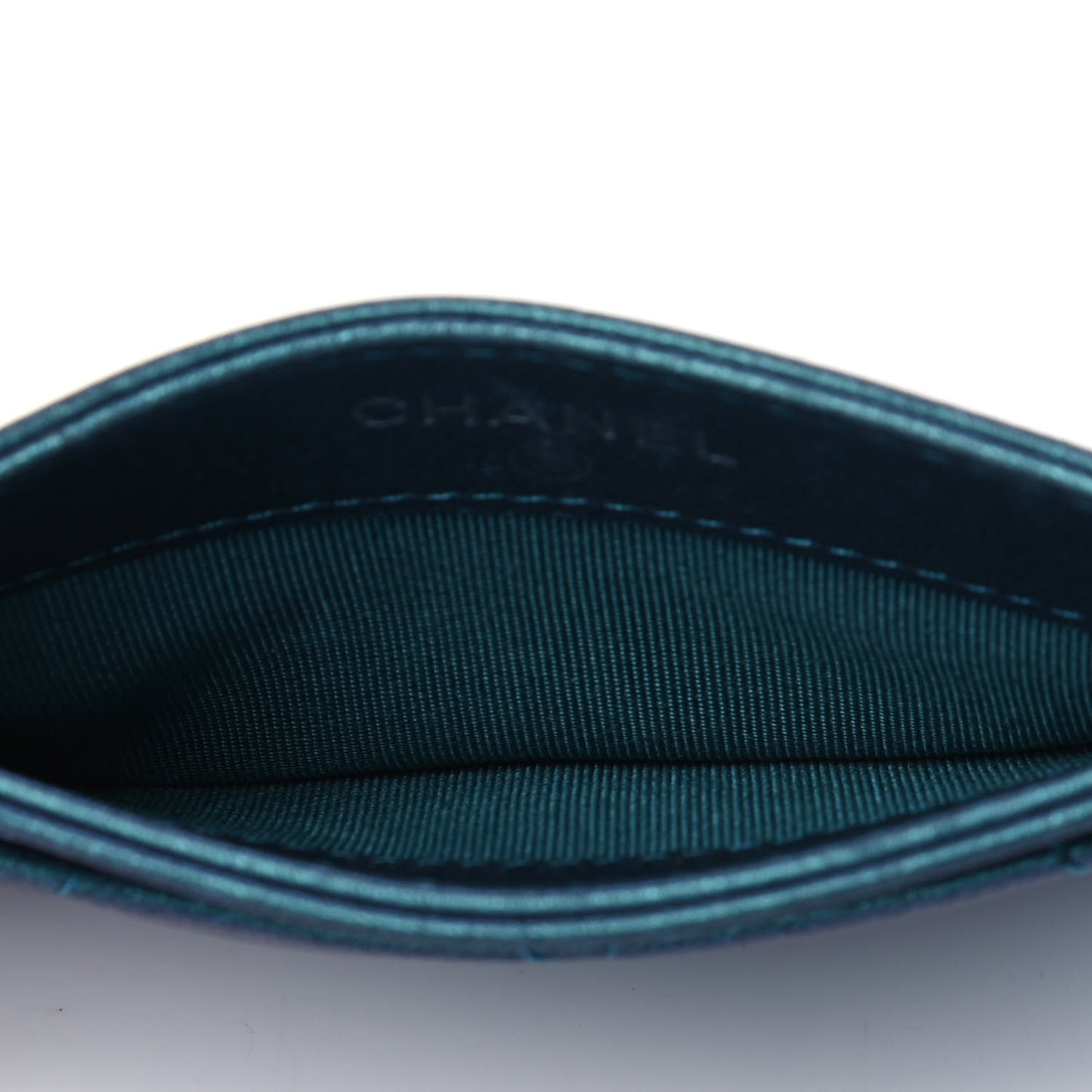 Metallic Lambskin Quilted Card Holder Turquoise