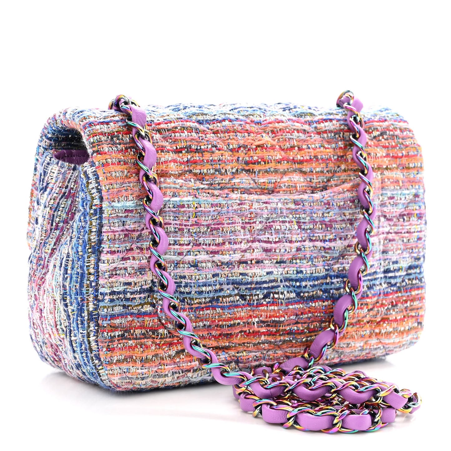 Tweed Quilted Mini Rectangular Flap Blue Pink Orange
