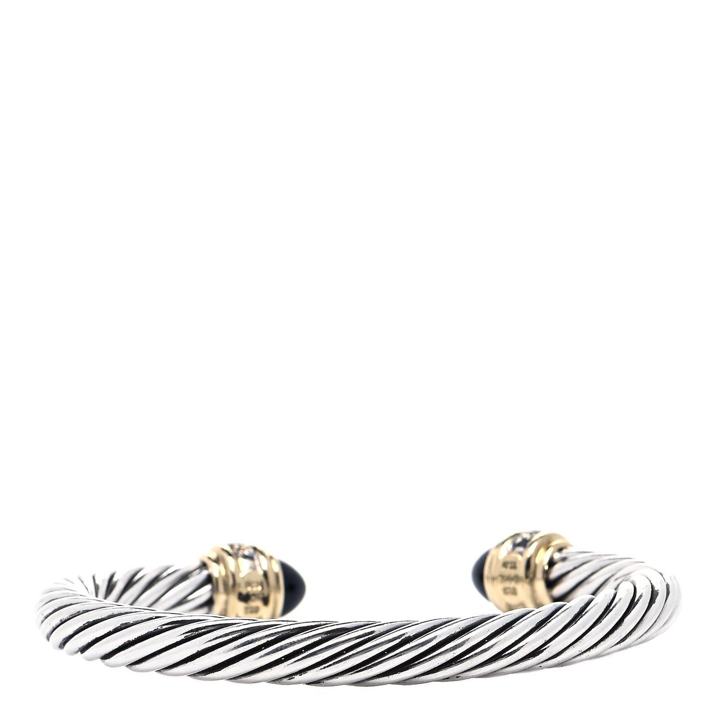 Sterling Silver 18K Yellow Gold Diamond Black Onyx 7mm Cabochon Cable Classics Bracelet