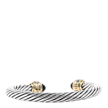 David Yurman Sterling Silver 18K Yellow Gold Diamond Black Onyx 7mm Cabochon Cable Classics Bracelet 3 of 4