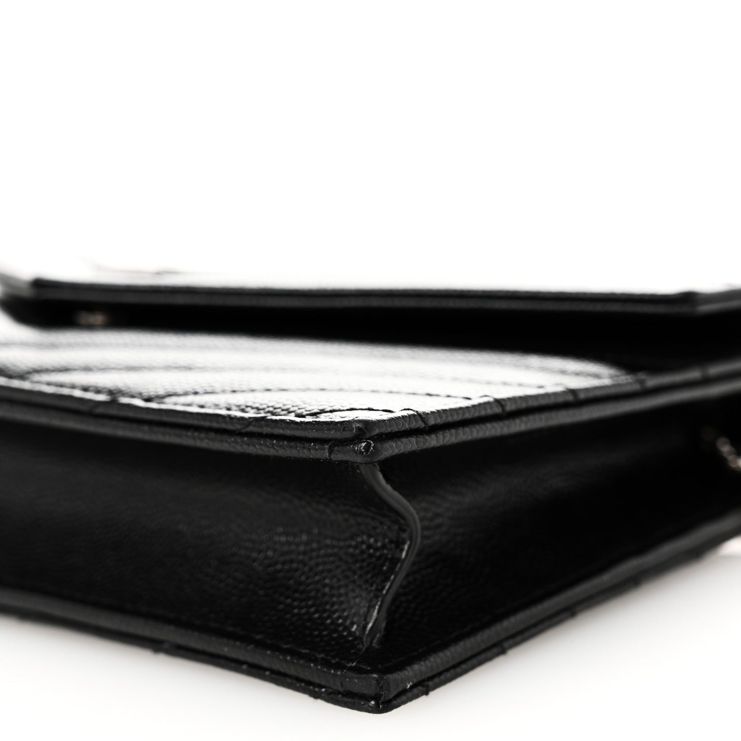 Grain De Poudre Matelasse Chevron Monogram Envelope Chain Wallet Black