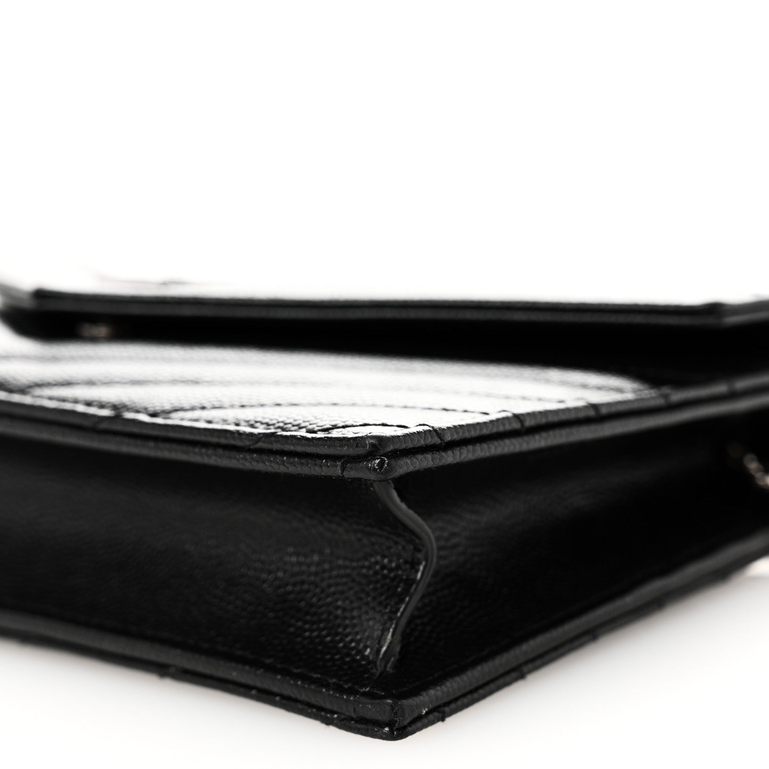 Saint Laurent Grain De Poudre Matelasse Chevron Monogram Envelope Chain Wallet Black 9 of 9