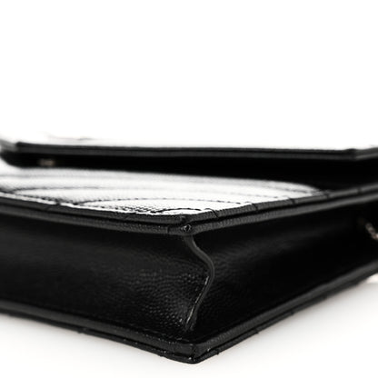 Saint Laurent Grain De Poudre Matelasse Chevron Monogram Envelope Chain Wallet Black 9 of 9